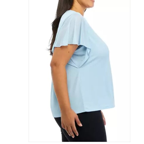 Calvin Klein Plus Size Short Flutter Sleeve Knit Top - Picture 4 of 10
